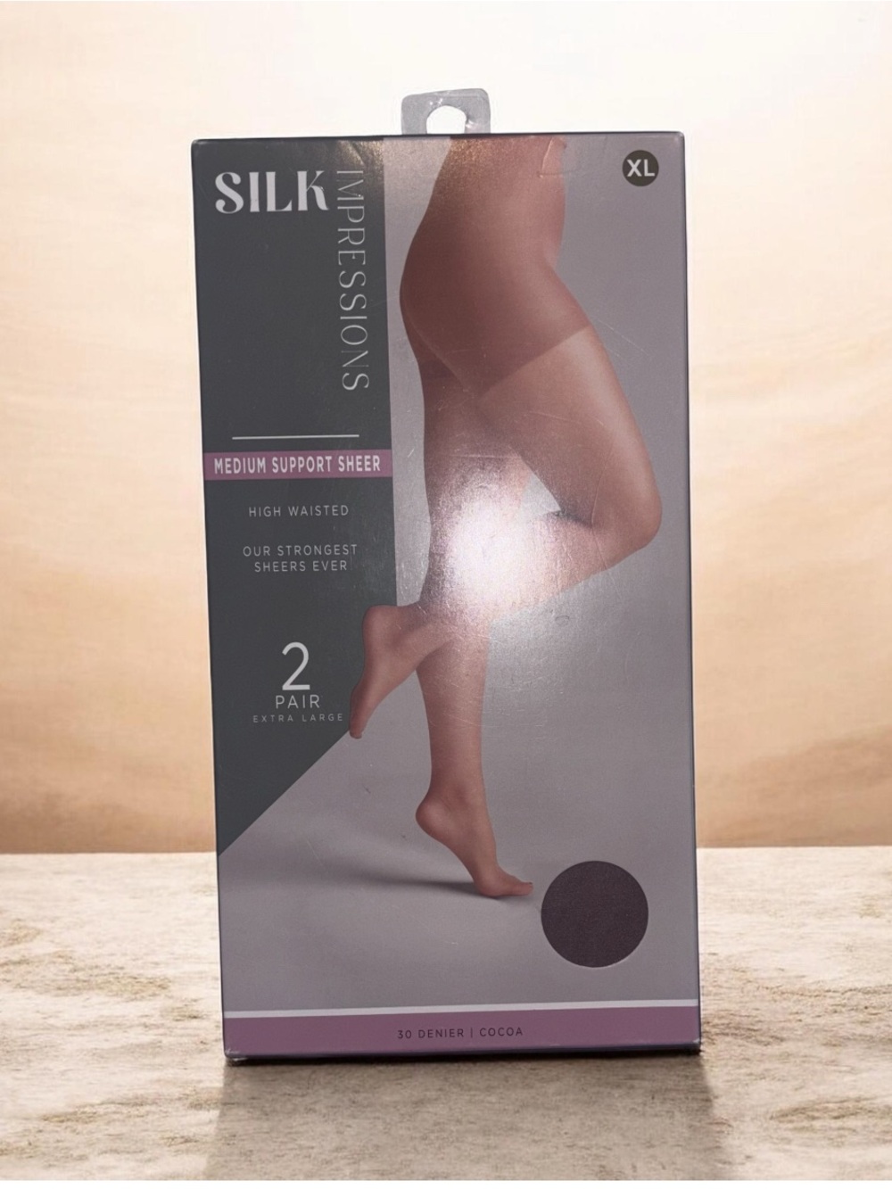 Silk Impressions Medium Support Sheer High Waisted Pantyhose 2 Pack Cocoa  XL